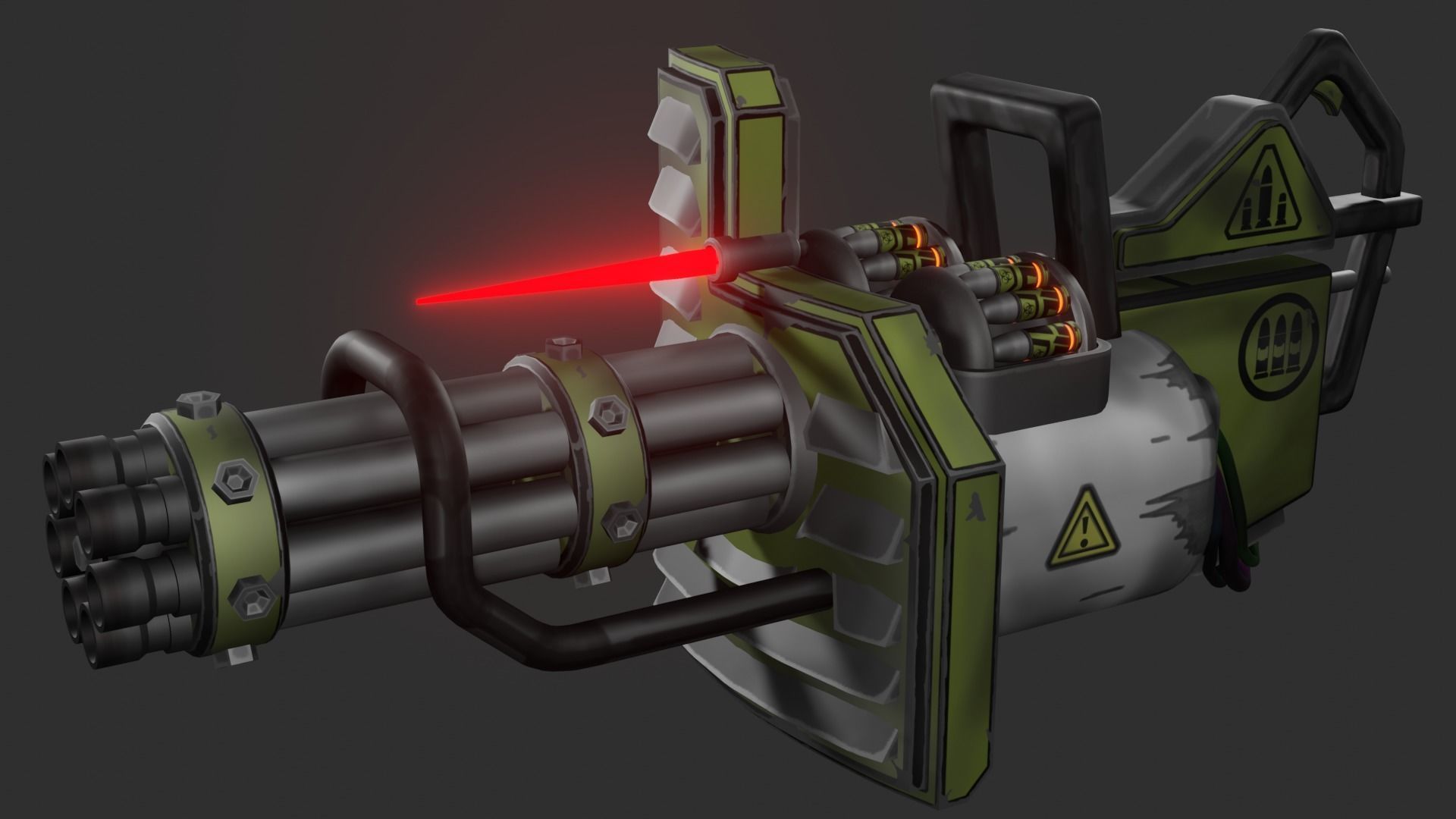 Stylized minigun Low-poly 3D model_5