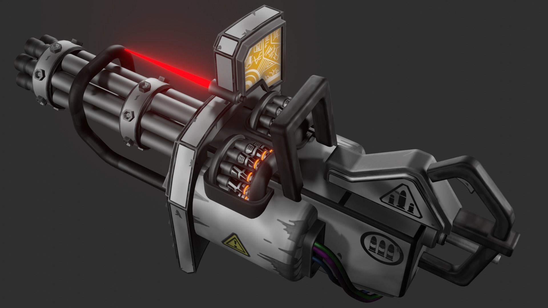 Stylized minigun Low-poly 3D model_12