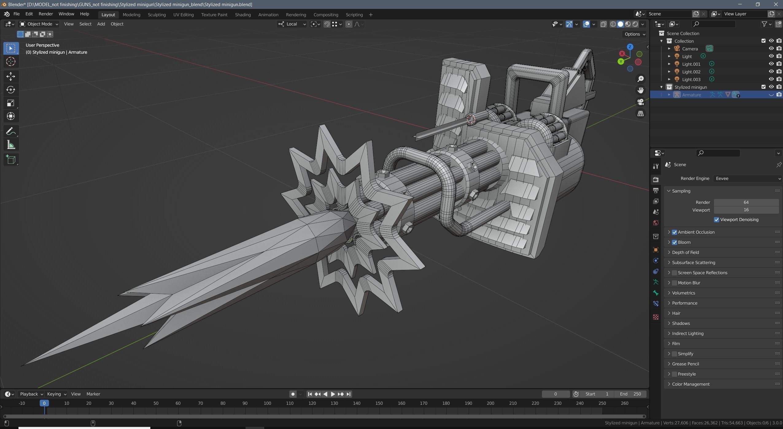 Stylized minigun Low-poly 3D model_28
