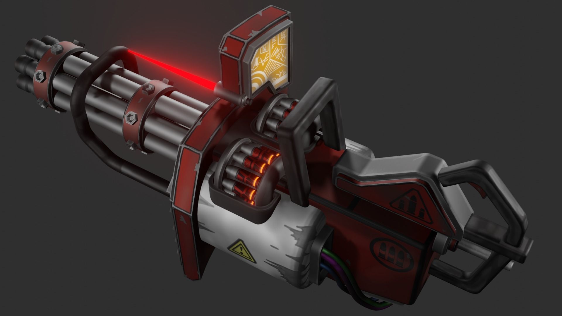 Stylized minigun Low-poly 3D model_10