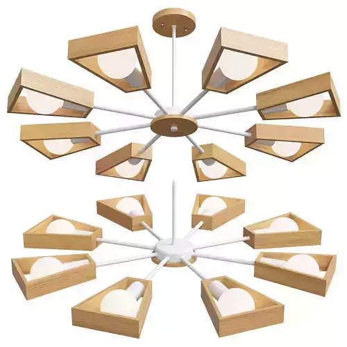 Sputnik Light Fixture Nordic Style Wooden Chandelier Low-poly 3D model
