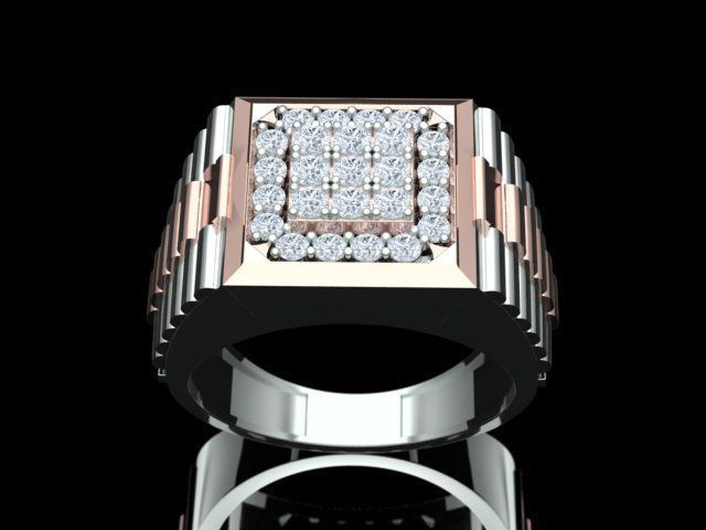 Men Diamond Ring with Watch strap design 3D print model_25