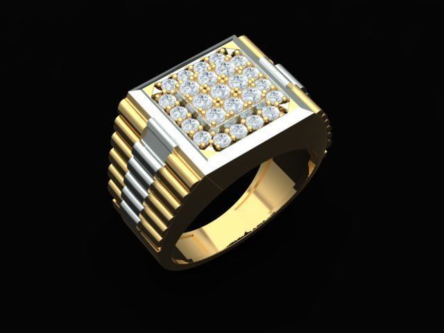 Men Diamond Ring with Watch strap design 3D print model_12