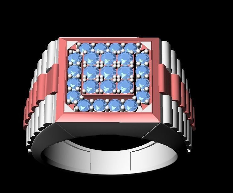 Men Diamond Ring with Watch strap design 3D print model_6