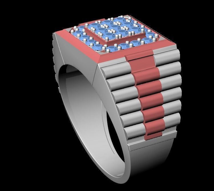 Men Diamond Ring with Watch strap design 3D print model_5