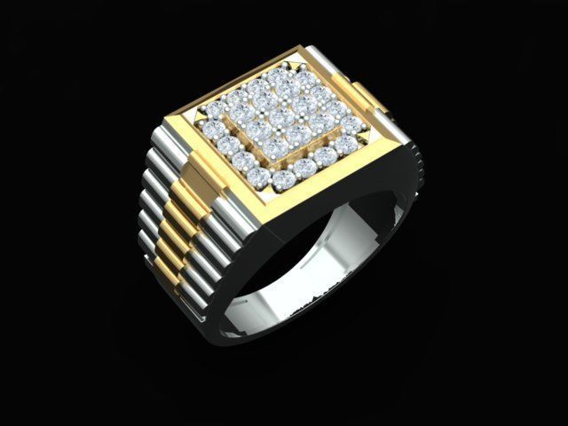Men Diamond Ring with Watch strap design 3D print model_9