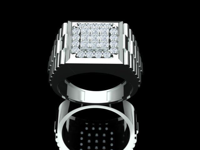 Men Diamond Ring with Watch strap design 3D print model_27