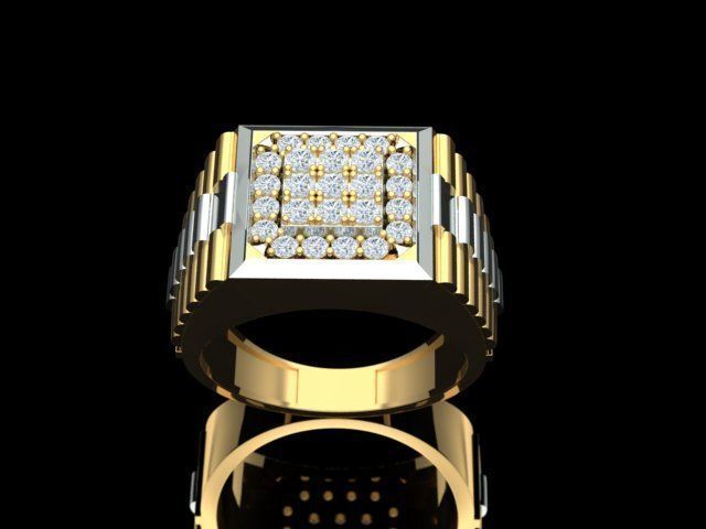 Men Diamond Ring with Watch strap design 3D print model_28