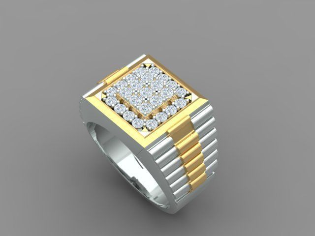 Men Diamond Ring with Watch strap design 3D print model_11
