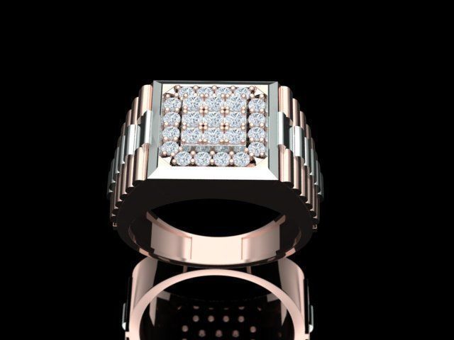 Men Diamond Ring with Watch strap design 3D print model_1