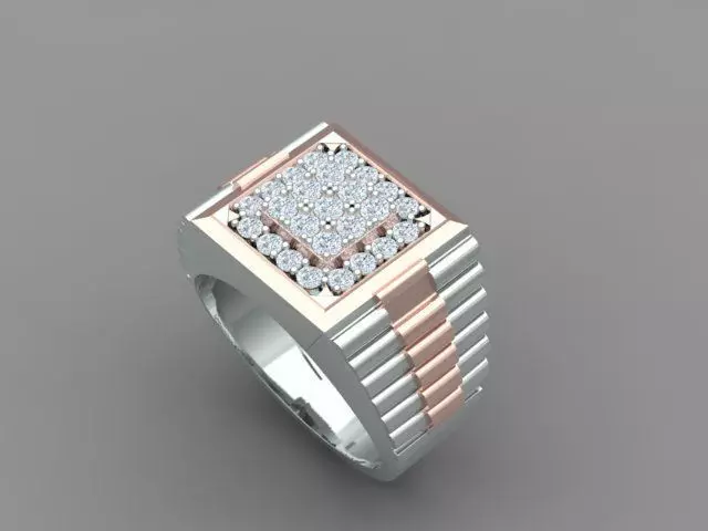 Men Diamond Ring with Watch strap design 3D print model_0