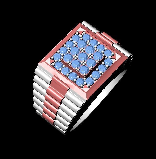 Men Diamond Ring with Watch strap design 3D print model_7