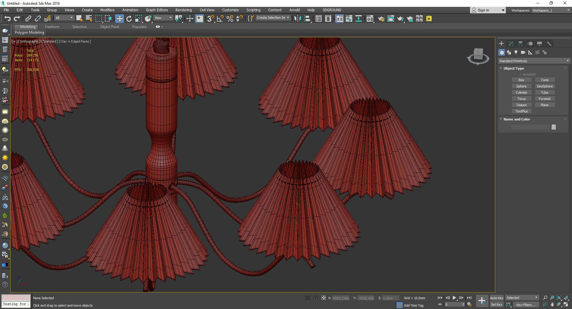 Fabric Copper Pendant Light Low-poly 3D model_4