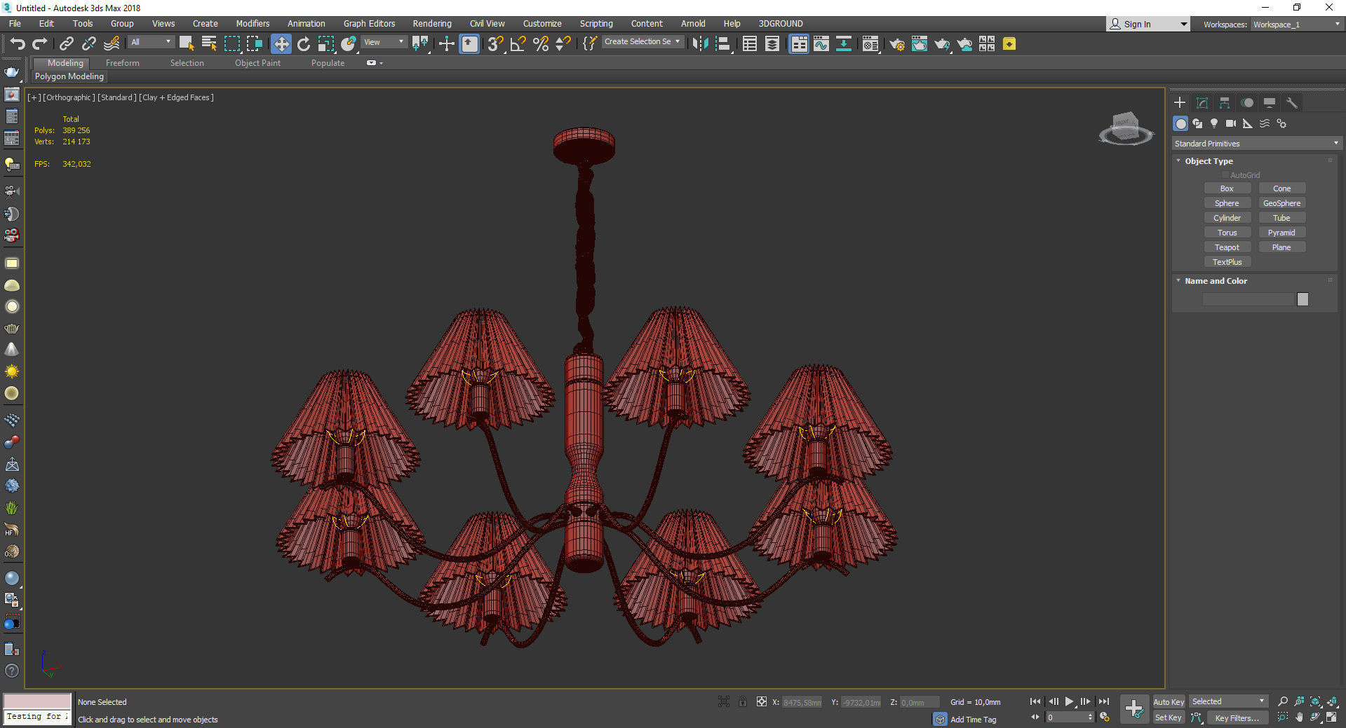 Fabric Copper Pendant Light Low-poly 3D model_3