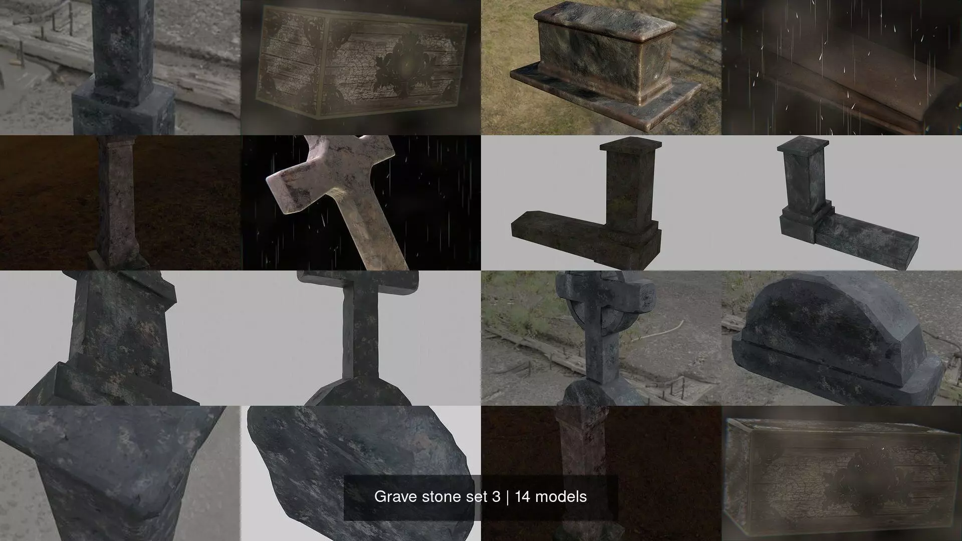 Grave stone set 3 3D Model Collection_0