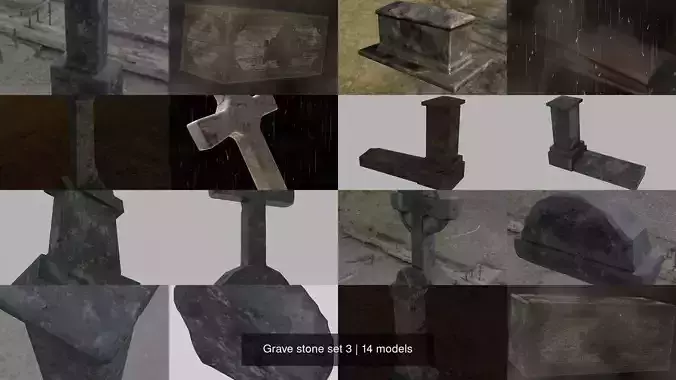 Grave stone set 3 3D Model Collection