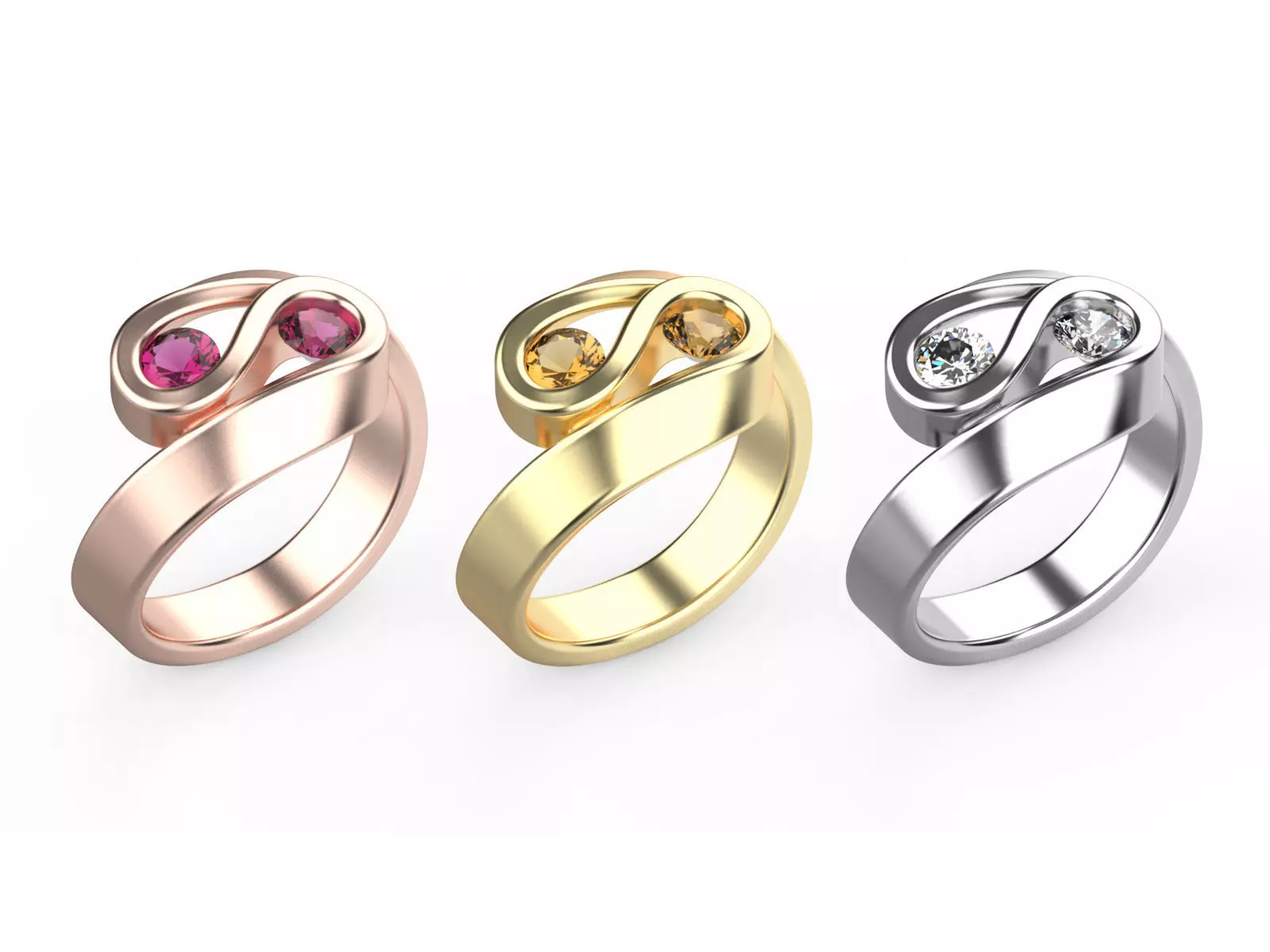 Two stones twisted ring 3D print model_0
