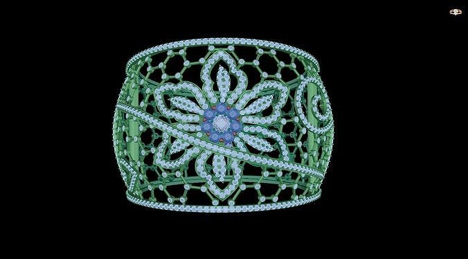 bracelet emerald and diamond cuff 3D print model
