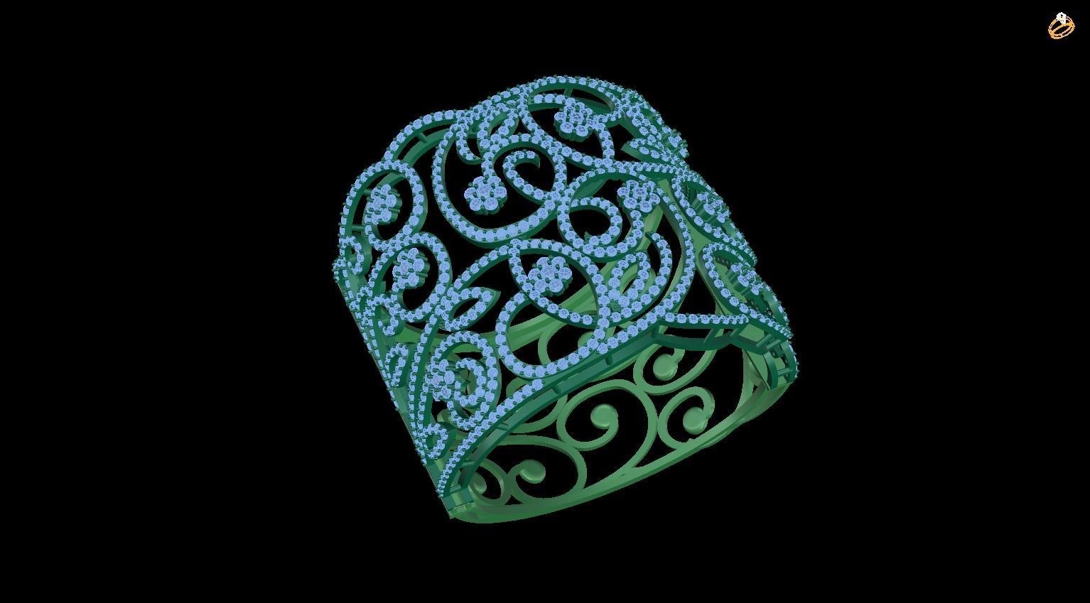 bracelet cuff with diamonds 3D print model_1