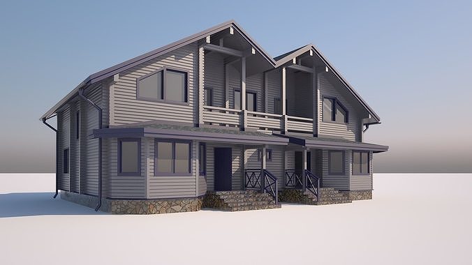contemporary timber house 3D model