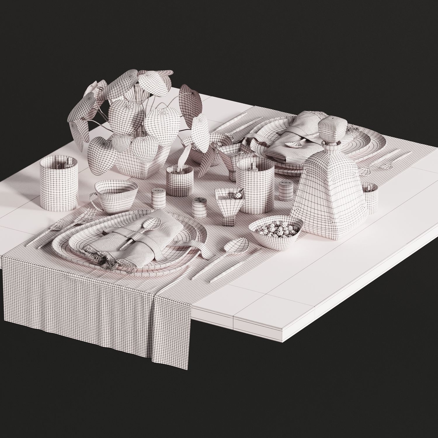 Tableware-6-Diamond-Set table setting with silverware and win... 3D model_7