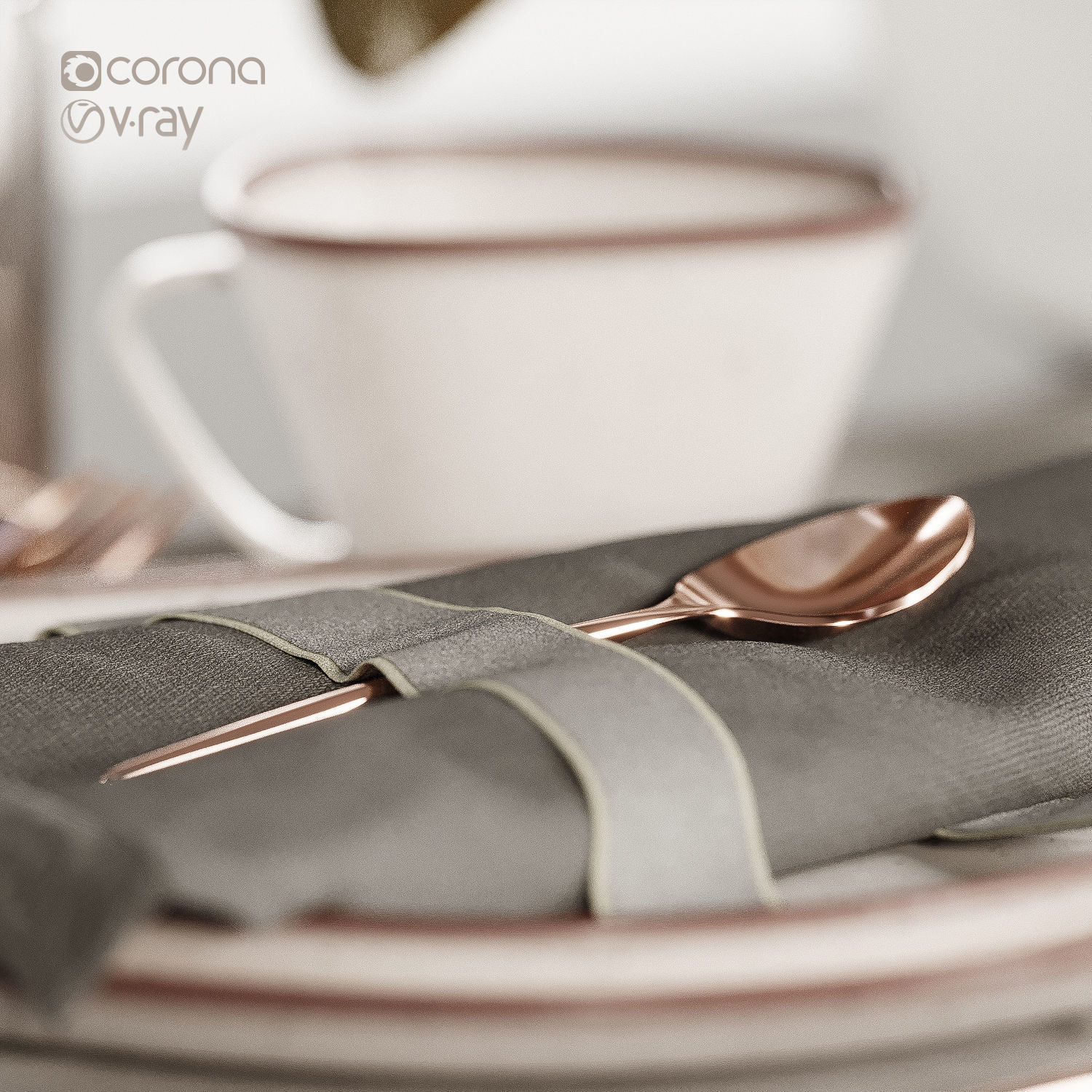 Tableware-6-Diamond-Set table setting with silverware and win... 3D model_2