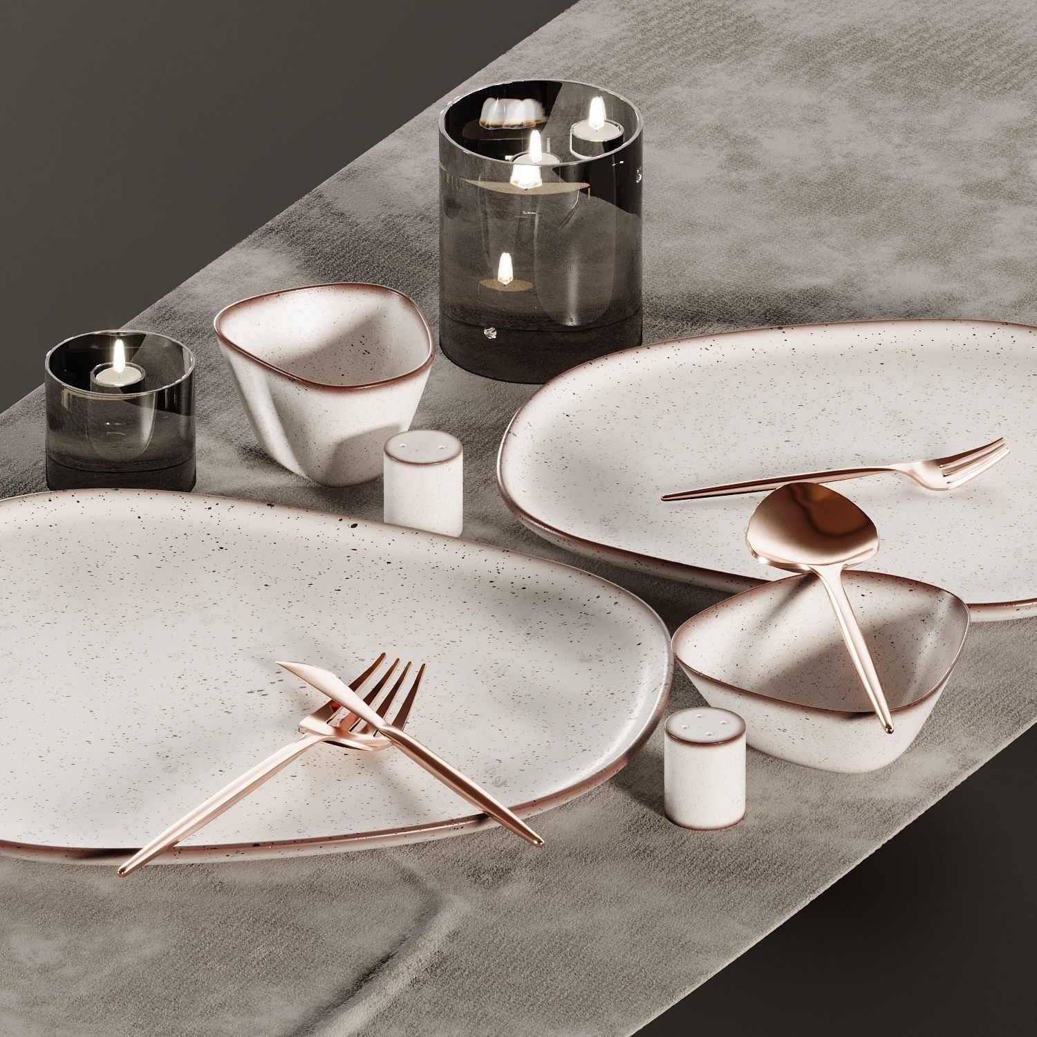 Tableware-6-Diamond-Set table setting with silverware and win... 3D model_5