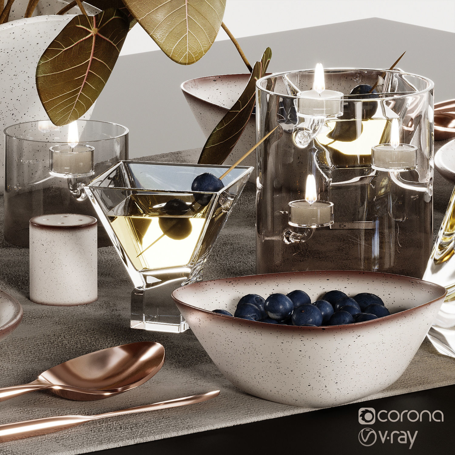 Tableware-6-Diamond-Set table setting with silverware and win... 3D model_4