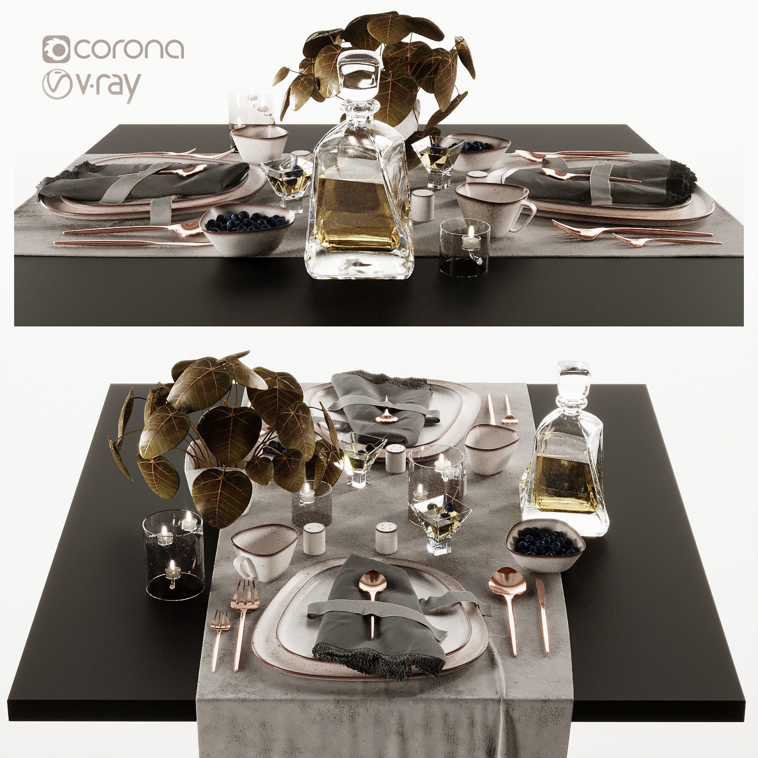 Tableware-6-Diamond-Set table setting with silverware and win... 3D model_3