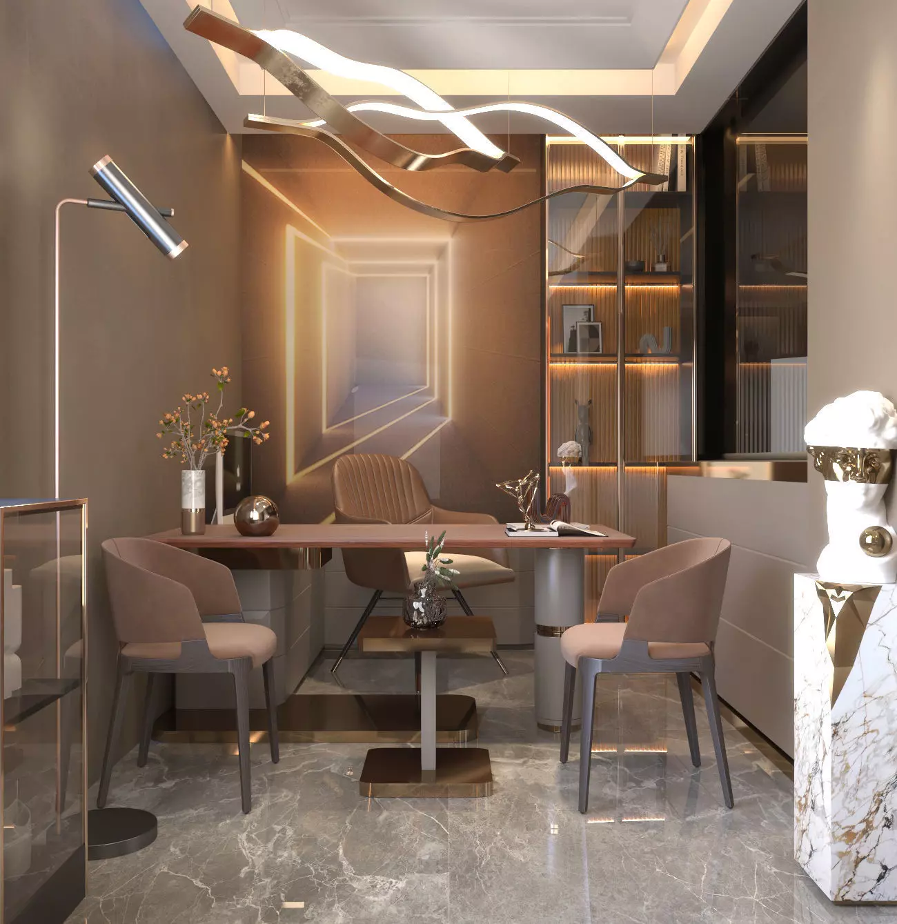 Office modern with marble and gold accents 3D model_0
