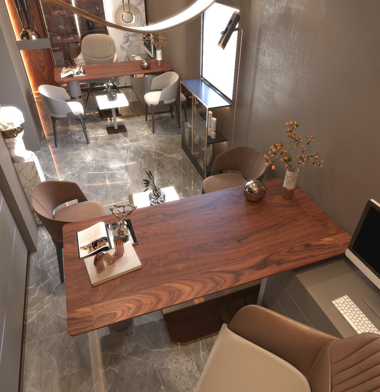 Office modern with marble and gold accents 3D model_2