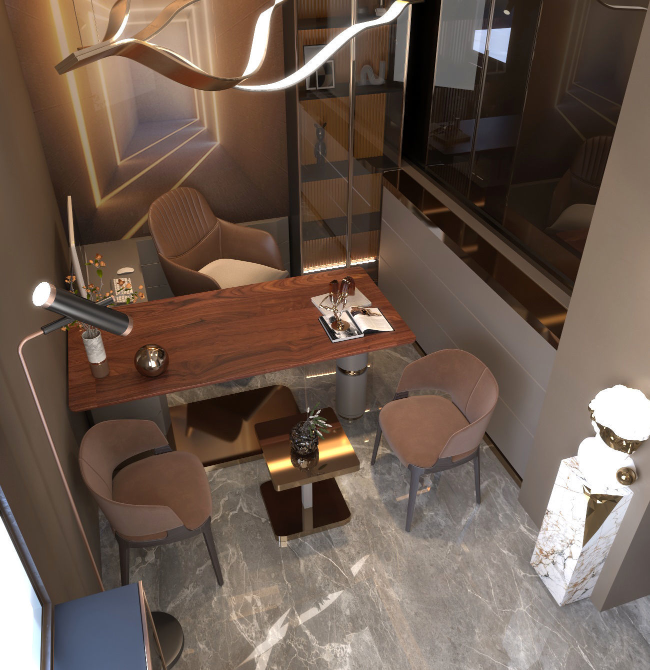 Office modern with marble and gold accents 3D model_3