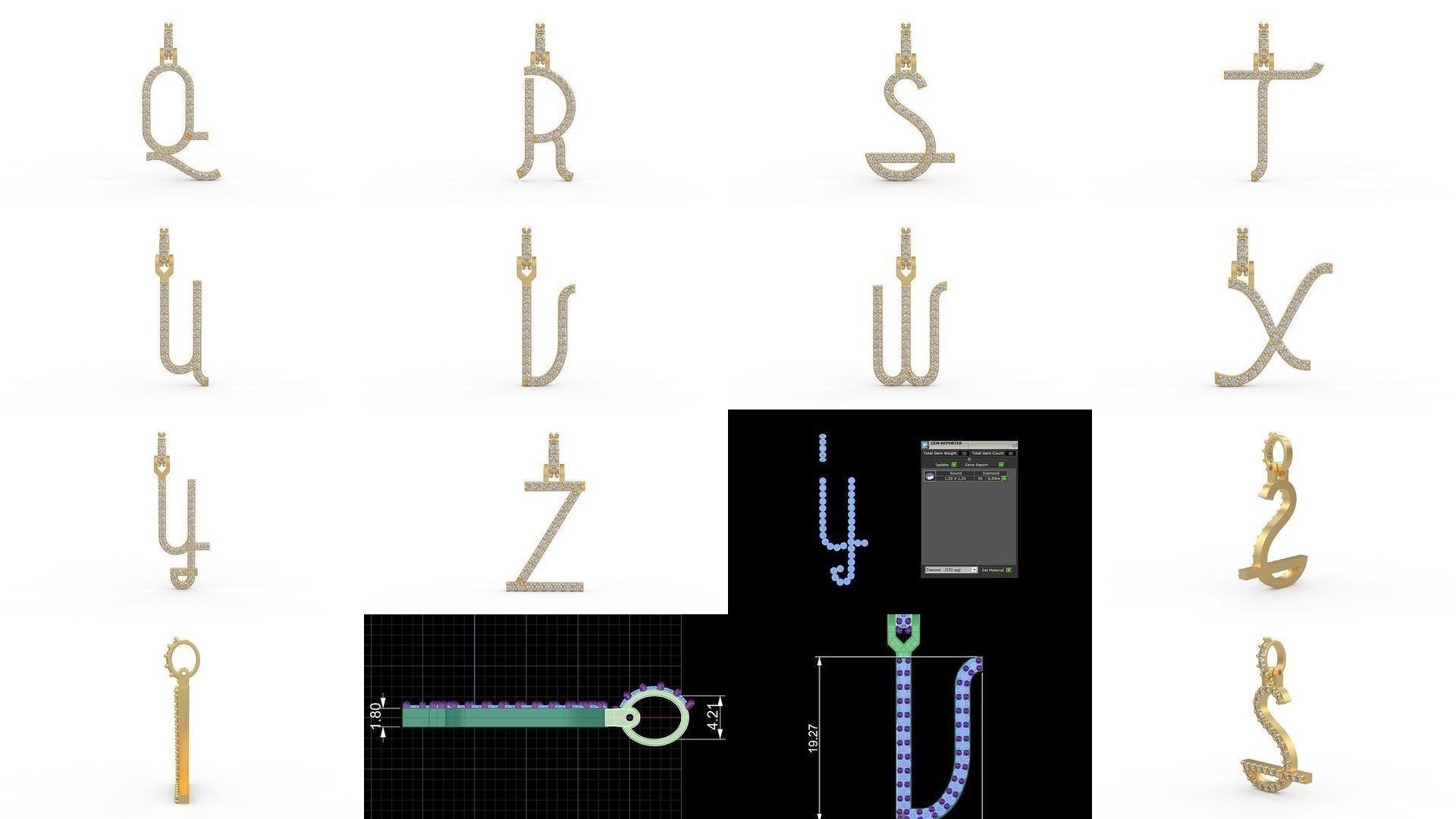 Initial Letters Pendant Alphabets 3D Model Collection_1
