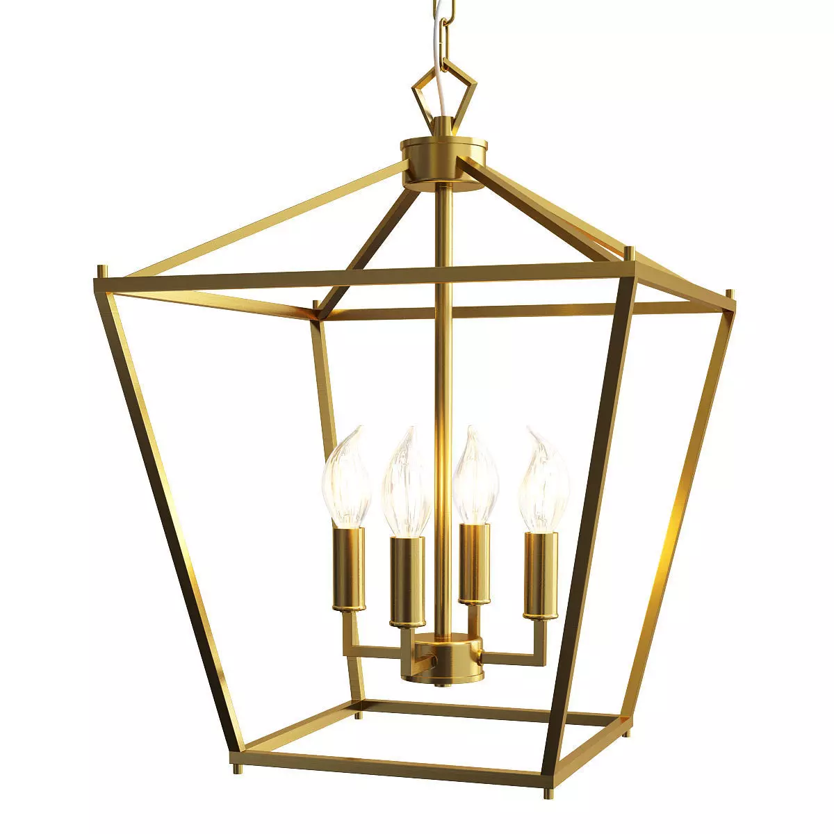 Lantern Geometric Pendant Light Wrought Iron Low-poly 3D model_0