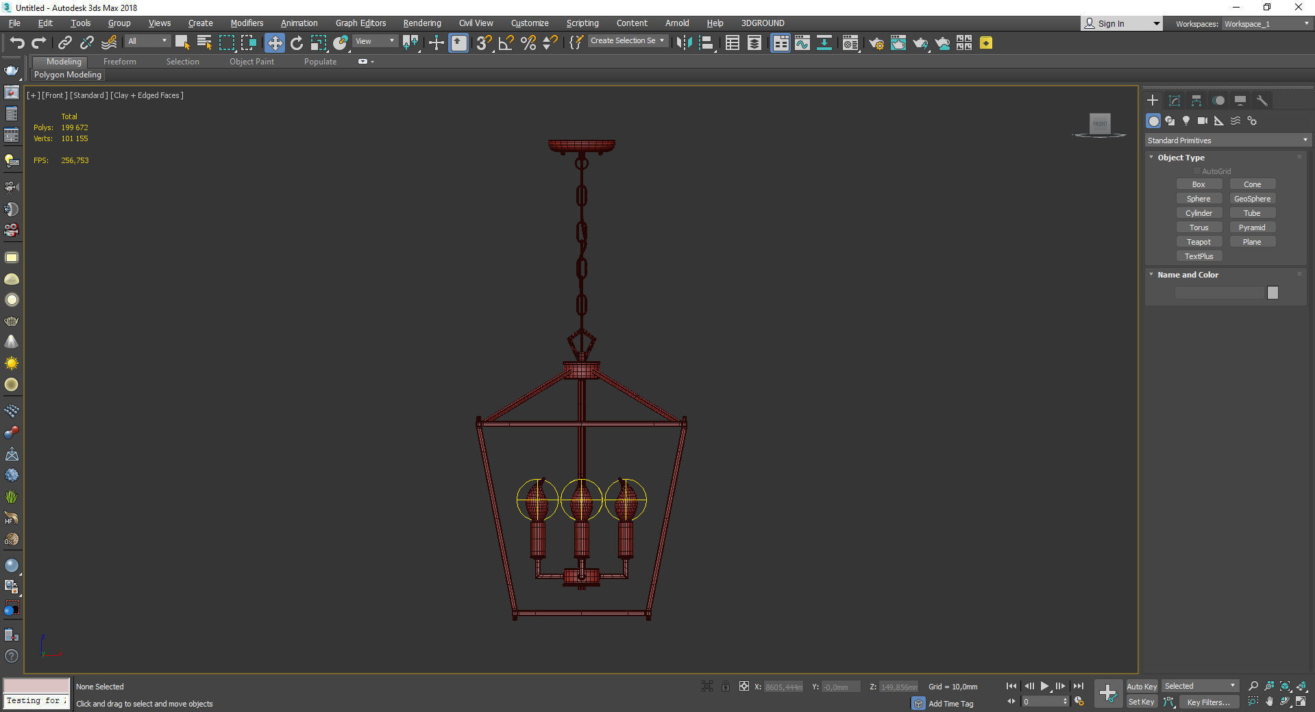 Lantern Geometric Pendant Light Wrought Iron Low-poly 3D model_2