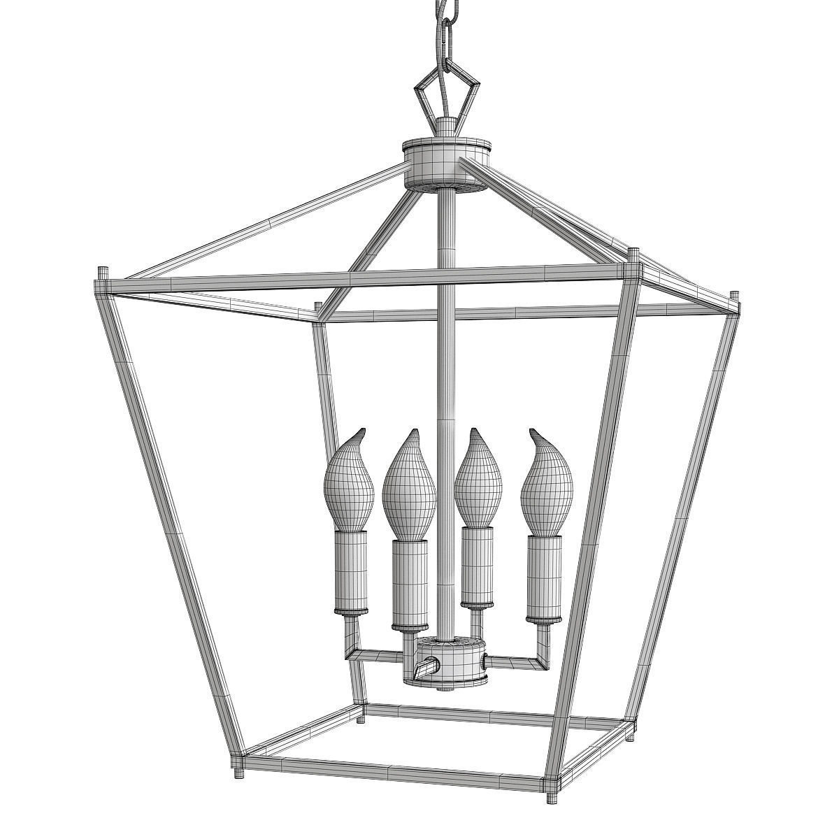 Lantern Geometric Pendant Light Wrought Iron Low-poly 3D model_1