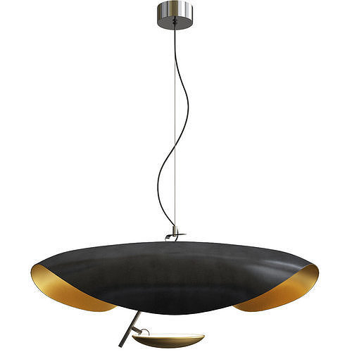 Wrought Iron Hanging Lamp with Gold Foil Shade Low-poly 3D model