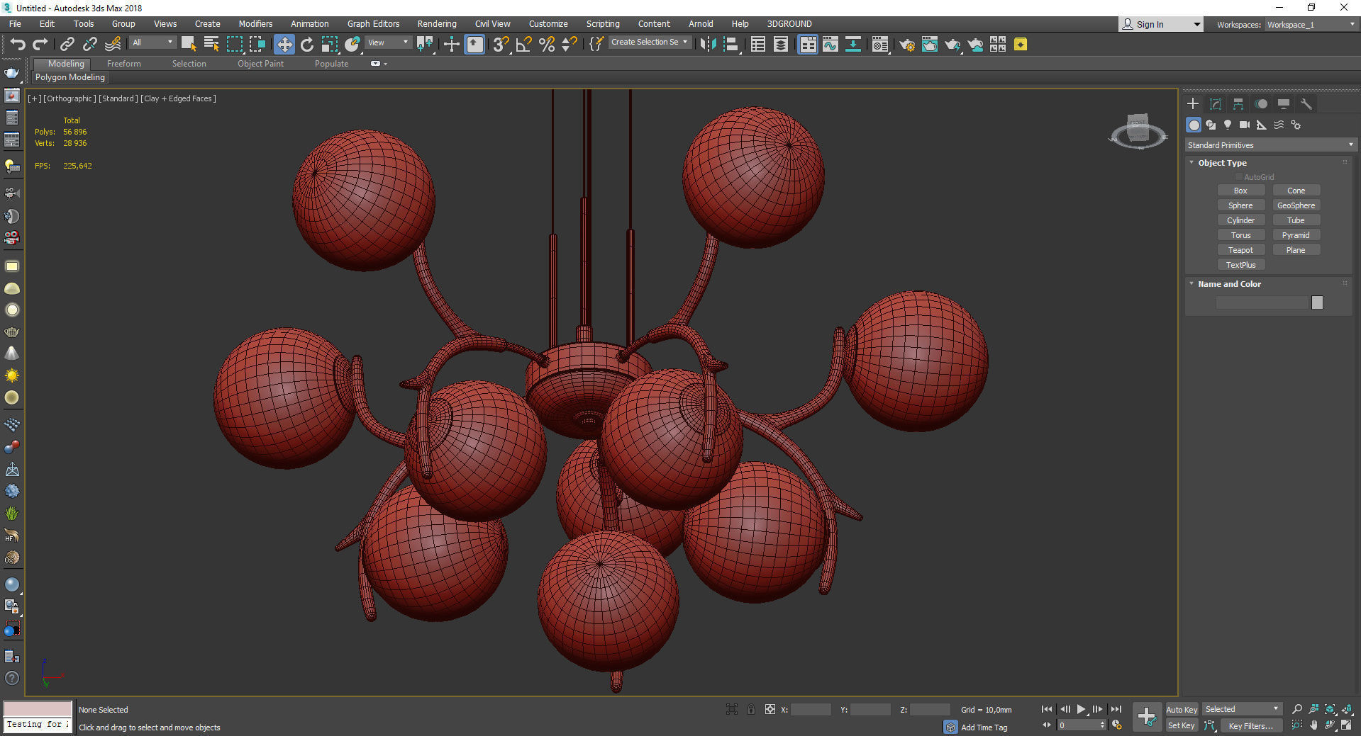 10 Bulb Modern Brass Pendant with Antler Arm Low-poly 3D model_3