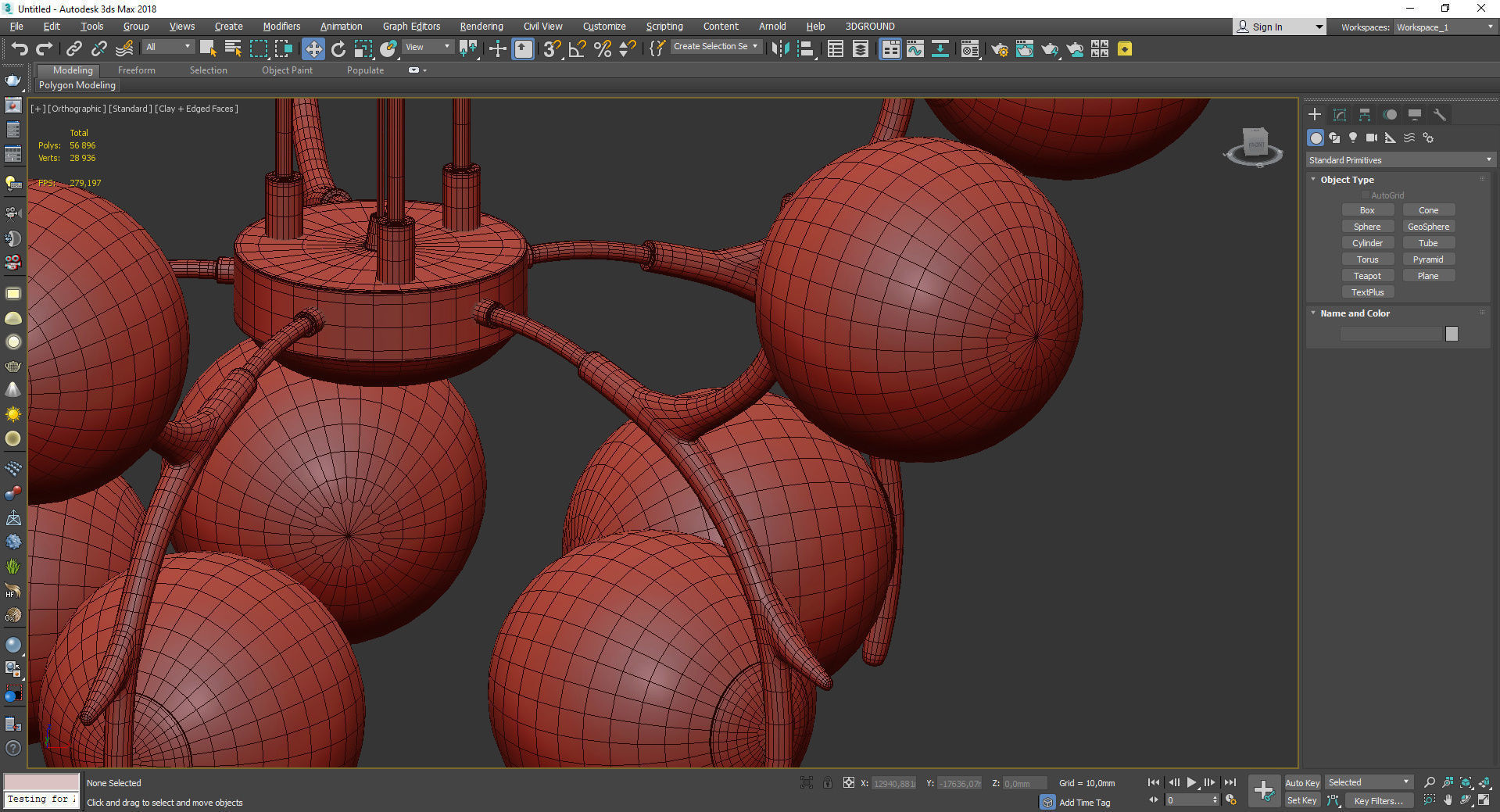 10 Bulb Modern Brass Pendant with Antler Arm Low-poly 3D model_4