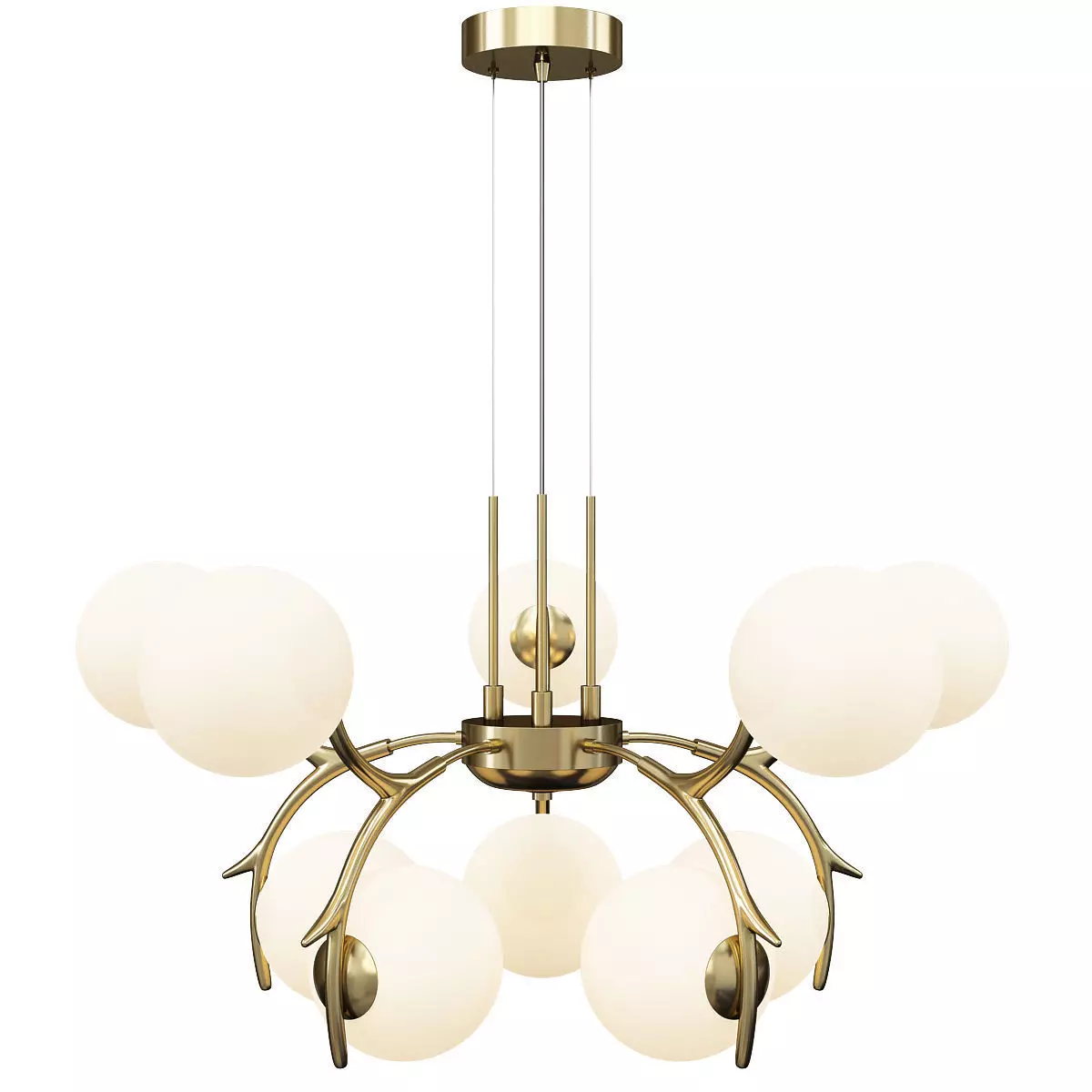 10 Bulb Modern Brass Pendant with Antler Arm Low-poly 3D model_0