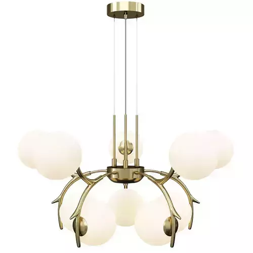 10 Bulb Modern Brass Pendant with Antler Arm