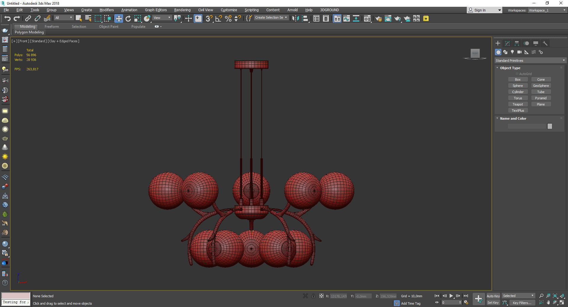 10 Bulb Modern Brass Pendant with Antler Arm Low-poly 3D model_2