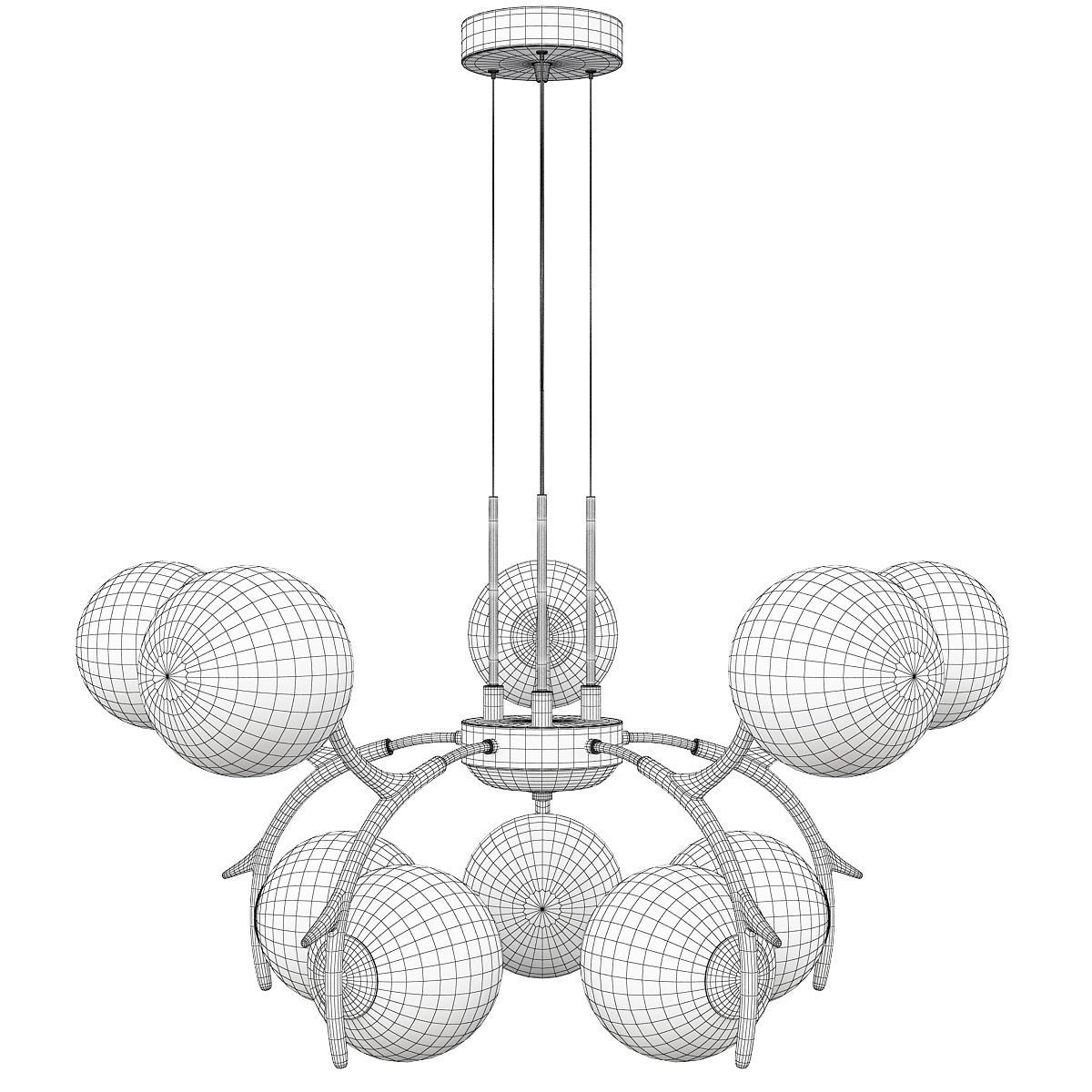 10 Bulb Modern Brass Pendant with Antler Arm Low-poly 3D model_1