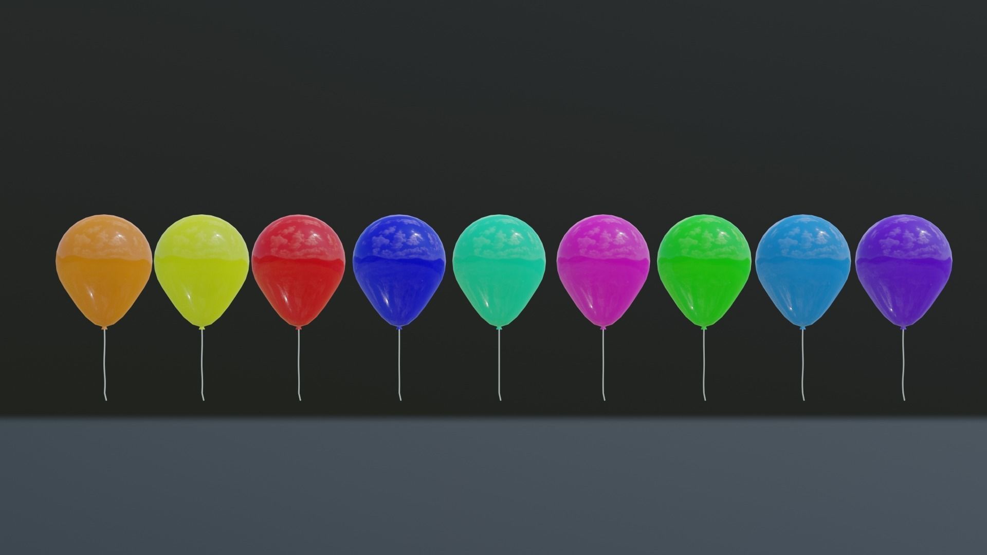 Baloons 3D model colorful balloons floating in air Free 3D model_2
