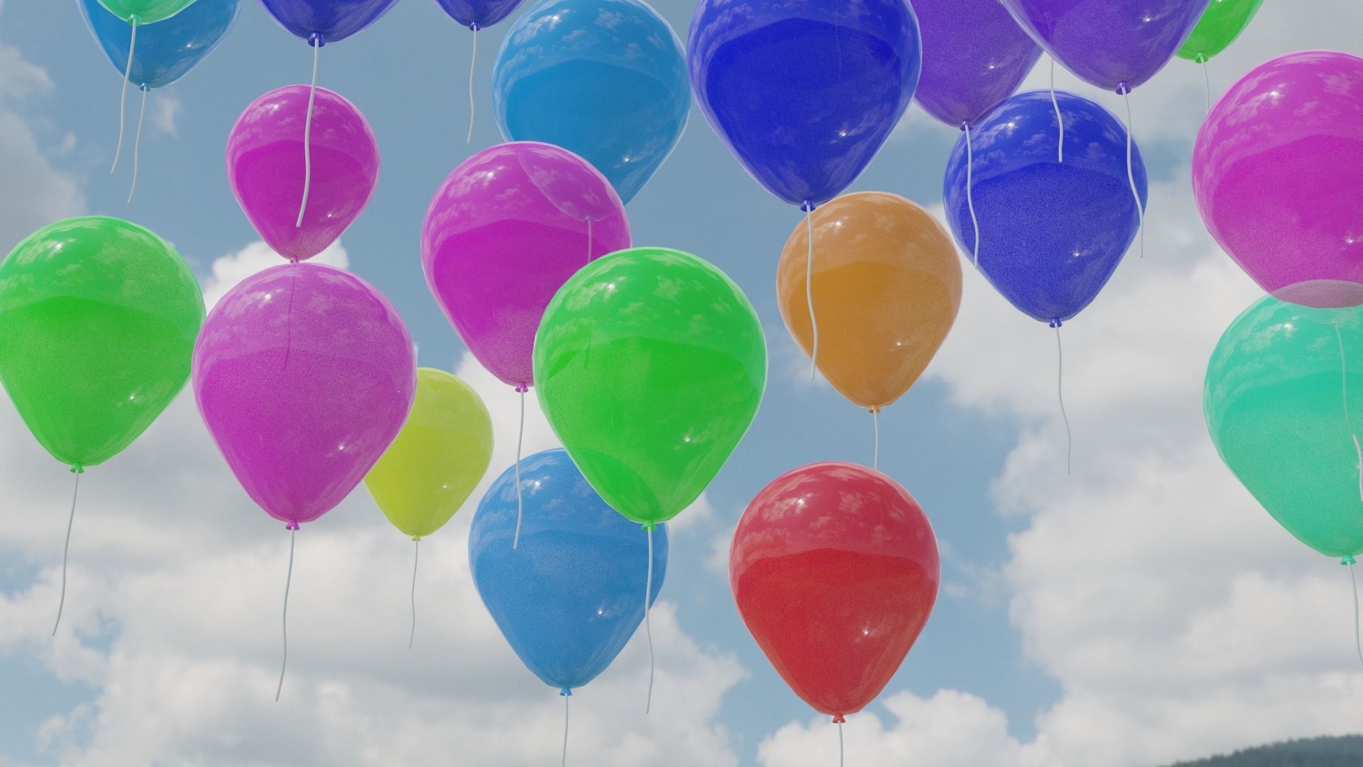 Baloons 3D model colorful balloons floating in air Free 3D model_3