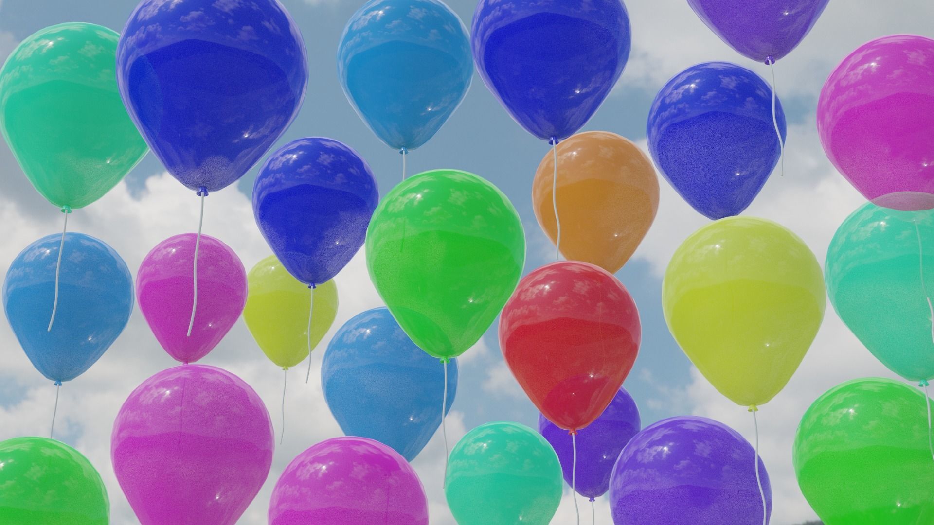 Baloons 3D model colorful balloons floating in air Free 3D model_1