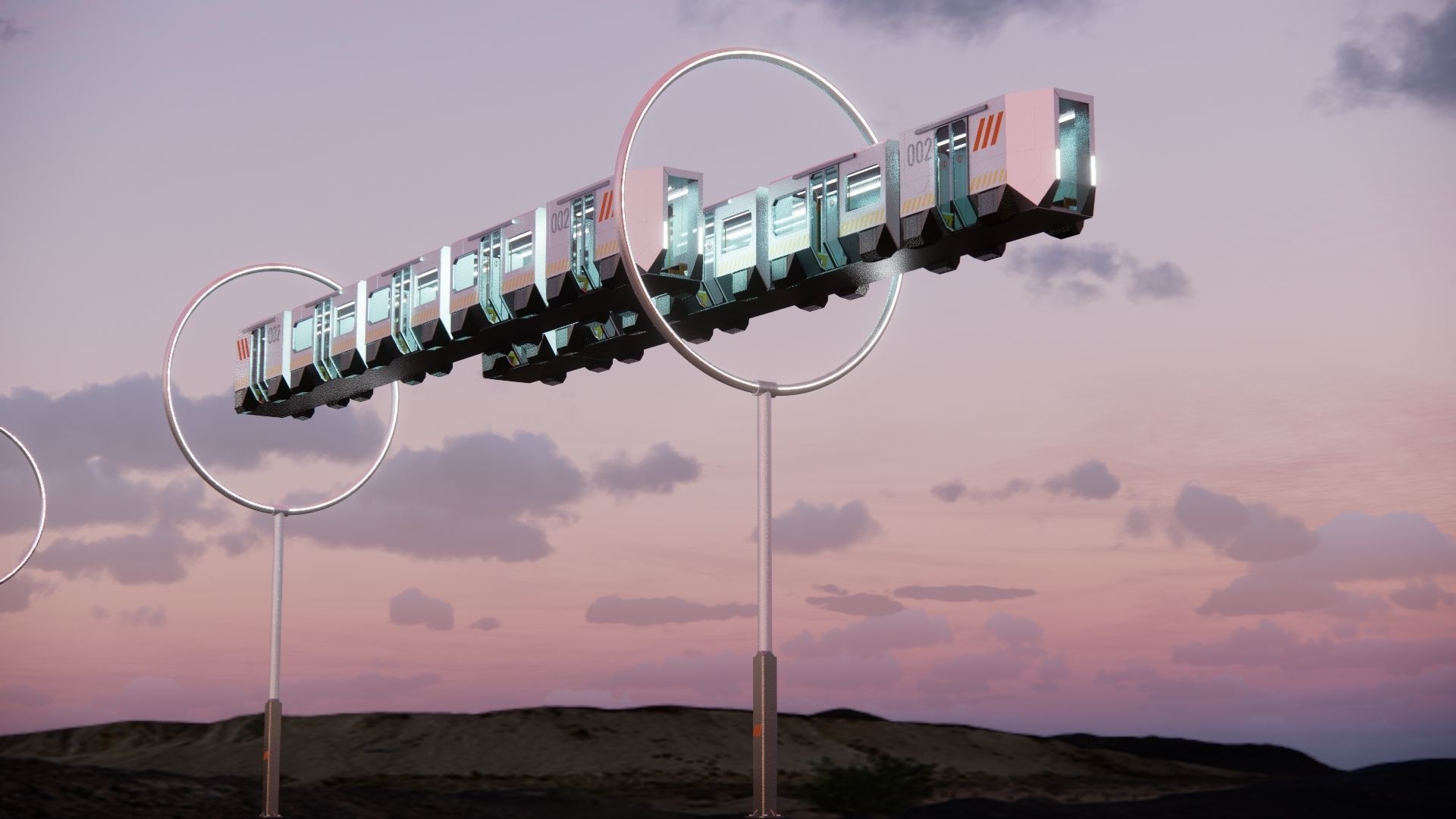 Sci-fi levitating Monorail 002 3D model_3
