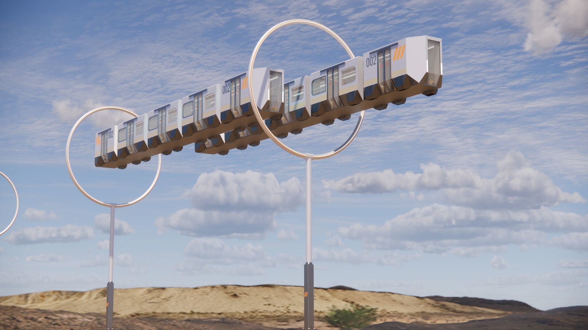 Sci-fi levitating Monorail 002 3D model_4