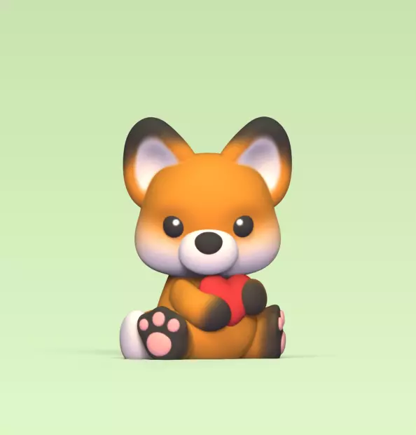 Fox Hugging Heart 3D print model_0