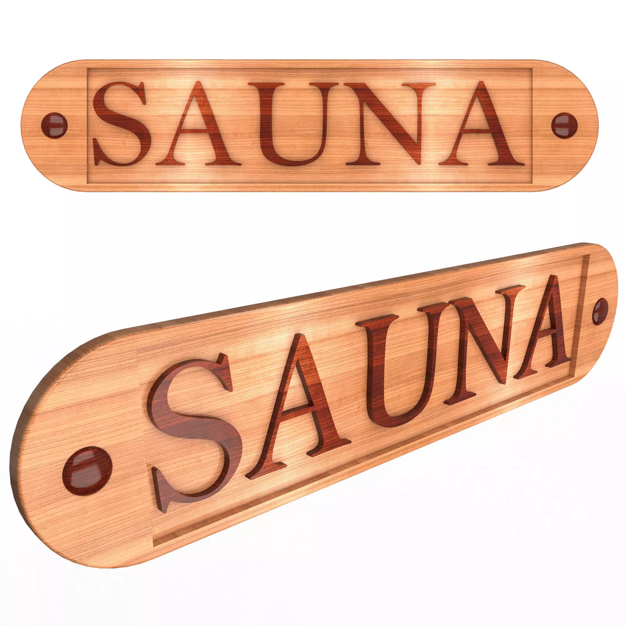 Wooden Sauna Sign Low-poly 3D model_0